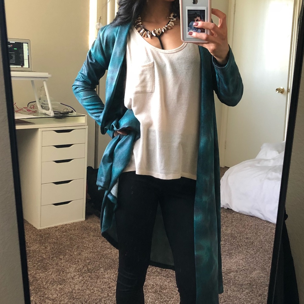 Long blue cardigan
